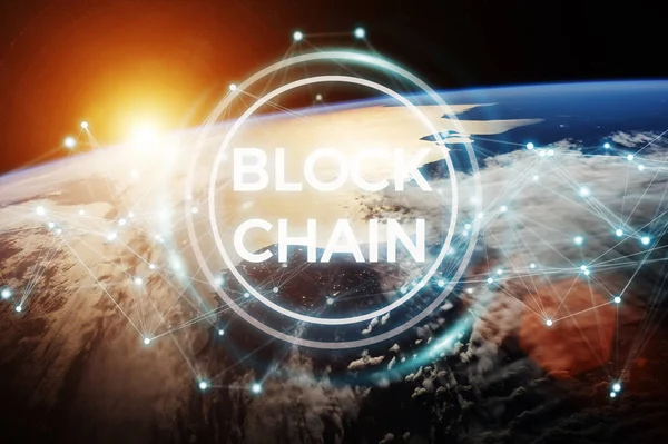 Blockchain Planet Earth 3d render
