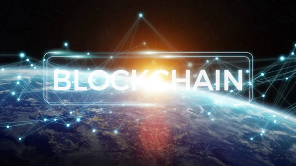 Blockchain Planet Earth 3d render