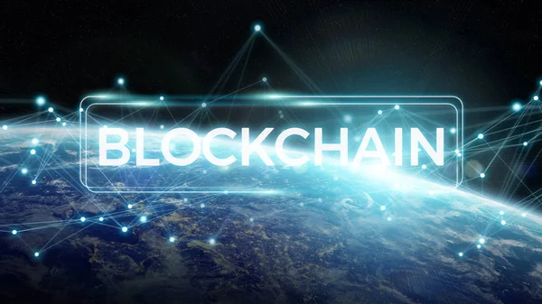 Blockchain Planet Earth 3d render