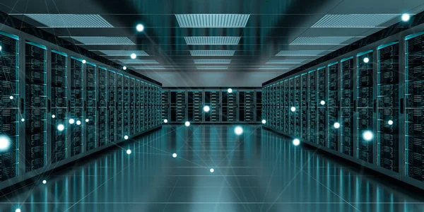 Server room center exchanging cyber datas 3D rendering — Stock Photo, Image