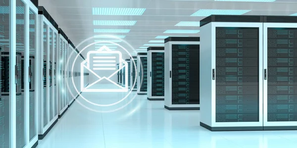 Austausch von E-Mails über das Rechenzentrum des Servers 3d Rendering — Stockfoto