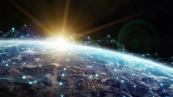 Datautbyte och globala nätverk över världen 3d rendering — Stockfoto