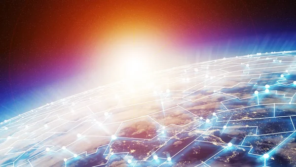 3d render bağlantılar sistem ve veri değişim gezegende toprak