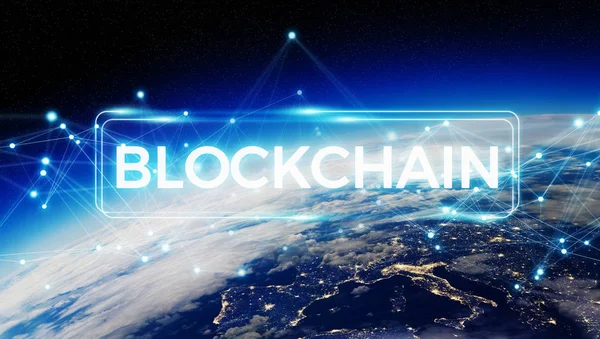 Blockchain Planet Earth 3d render