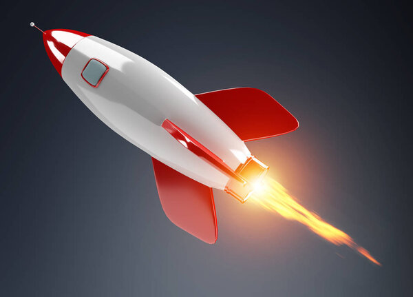 Isolated modern digital rocket 3D rendering