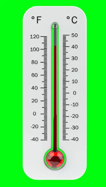 Termometro con aumento di temperatura rosso rendering 3D — Foto Stock