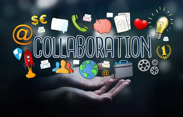 Imprenditrice che utilizza la presentazione di collaborazione disegnata a mano — Foto Stock