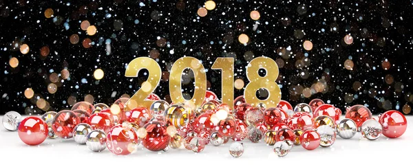 Παραμονή του νέου έτους 2018 με χριστουγεννιάτικα στολίδια 3d rendering — Φωτογραφία Αρχείου