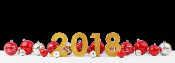 2018 Nouvel An avec Noël boules aligné rendu 3D — Photo