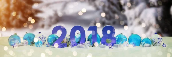 Παραμονή του νέου έτους 2018 με χριστουγεννιάτικα στολίδια και λαμπάδες 3d renderin — Φωτογραφία Αρχείου