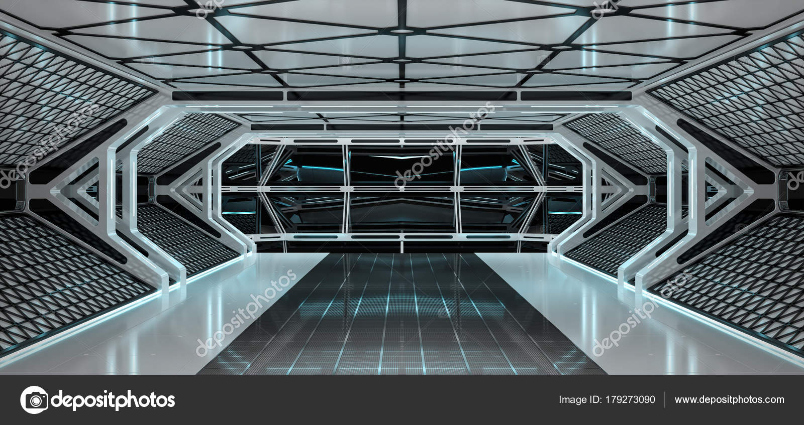 Spaceship Bright Interior 3d Rendering Stock Photo