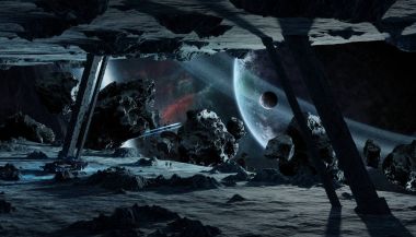 Astronotlar bir asteroit uzay gemisi 3d işleme öğeleri keşfetmek