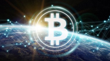 Bitcoins değişim Planet Earth 3d render