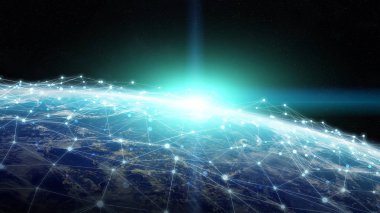 3d render bağlantılar sistem ve veri değişim gezegende toprak