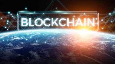 Blockchain Planet Earth 3d render