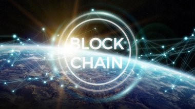Blockchain Planet Earth 3d render
