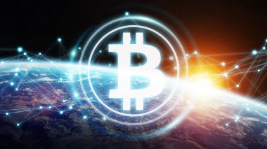 Bitcoins değişim Planet Earth 3d render