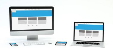 Modern bilgisayar dizüstü cep telefonu ve tablet 3d render