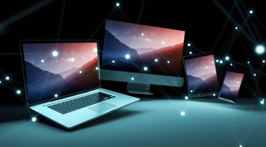 Modern dijital teknoloji aygıt 3d render birbirine bağlı