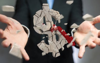Dolar Döviz Alım 3d render patlayan ile iş adamı