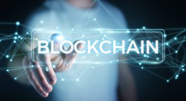 İşadamı blockchain cryptocurrency arabirimi 3d renderi kullanarak
