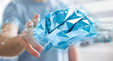 Dijital röntgen insan beyni arabirimi 3d renderi kullanarak iş adamı