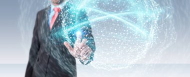 Dijital ağ bağlantısı küre 3B oluşturmayı kullanarak iş adamı