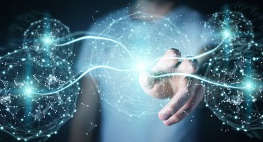 Dijital ağ bağlantısı küre 3B oluşturmayı kullanarak iş adamı