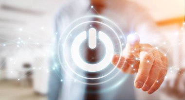 3D render güç düğmesini kullanarak bağlantıları ile işadamı