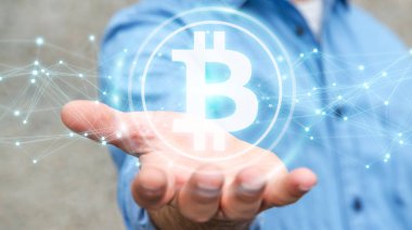 İşadamı bitcoins cryptocurrency 3d işleme kullanarak