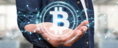 İşadamı bitcoins cryptocurrency 3d işleme kullanarak