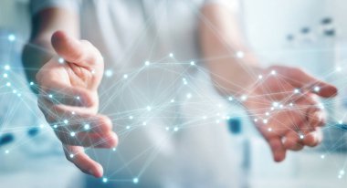 Uçan ağ bağlantısı 3B oluşturmayı kullanarak iş adamı