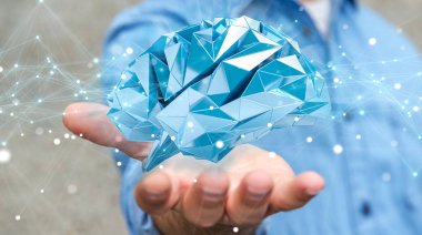 Dijital röntgen insan beyni arabirimi 3d renderi kullanarak iş adamı