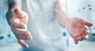 Dijital ağ bağlantısı küre 3B oluşturmayı kullanarak iş adamı