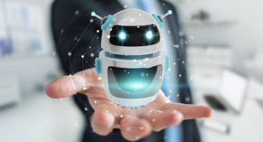 Dijital sohbet etmek robot uygulama 3d rendering kullanarak iş adamı
