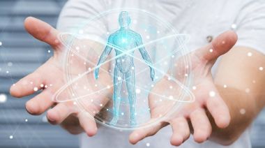 Dijital röntgen insan vücudu tarama arabirimi 3d ren kullanarak iş adamı