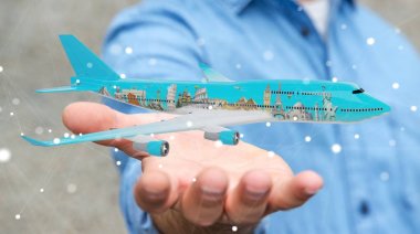İşadamı çınar ve dünyanın ünlü simge ile 3d parçalamak