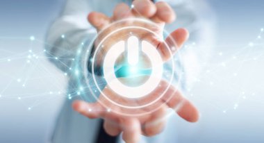 3D render güç düğmesini kullanarak bağlantıları ile işadamı