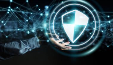 İşadamı kalkan güvenli koruma bağlantıları 3d ren ile kullanma
