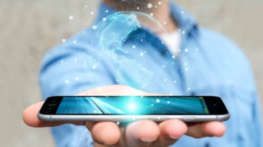 ABD dünya harita arabirimi 3d işlemesini kullanan iş adamı