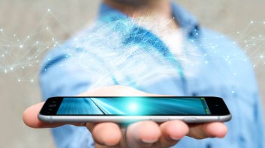 Dijital röntgen insan beyni arabirimi 3d renderi kullanarak iş adamı