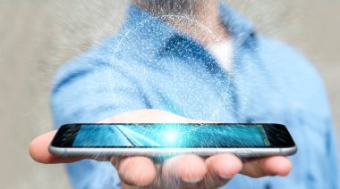 Dijital ağ bağlantısı küre 3B oluşturmayı kullanarak iş adamı