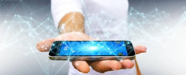 Uçan ağ bağlantısı 3B oluşturmayı kullanarak iş adamı