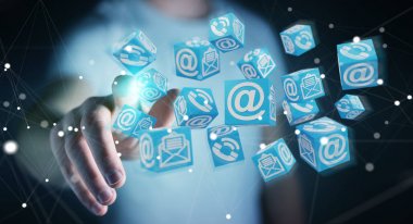 Kayan küp 3d render tarayıcı kullanarak iş adamı