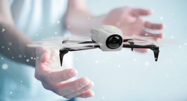 Modern dron 3d işlemesini kullanan iş adamı