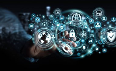 Onun veri kişisel bilgileri 3d renderin koruma işadamı