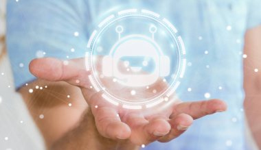 Sohbet etmek ile uygulama 3d render chat yapan işadamı