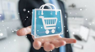 Dijital alışveriş simgeleri 3B oluşturmayı kullanarak iş adamı