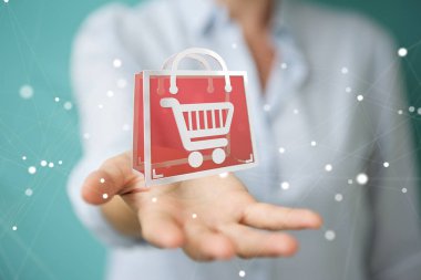 Dijital alışveriş simgeleri 3B oluşturmayı kullanarak iş kadını