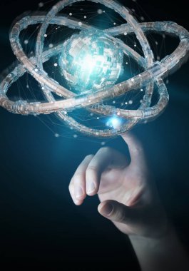 Fütüristik torus dokulu nesne 3d renderin kullanarak iş kadını